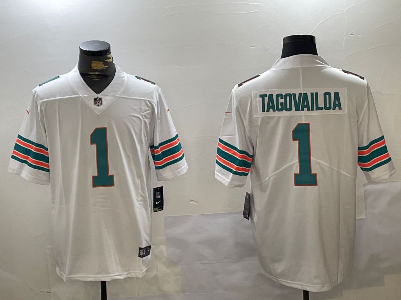 Men Miami Dolphins 1 Tagovailoa White 2024 Nike Vapor Limited NFL Jersey style 1